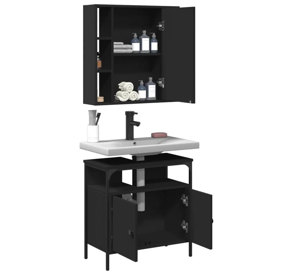 vidaXL Badezimmer-Set 2-tlg. Schwarz Holzwerkstoff - Bild 4