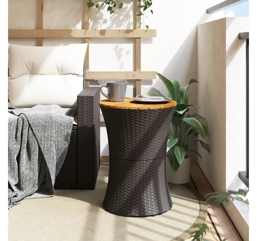 vidaXL Gartentisch Trommelform Schwarz Poly Rattan Massivholz - Bild 3