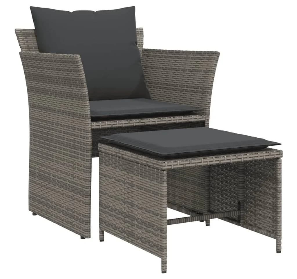 vidaXL Gartenstuhl mit Fußhocker Grau Poly Rattan - Bild 2