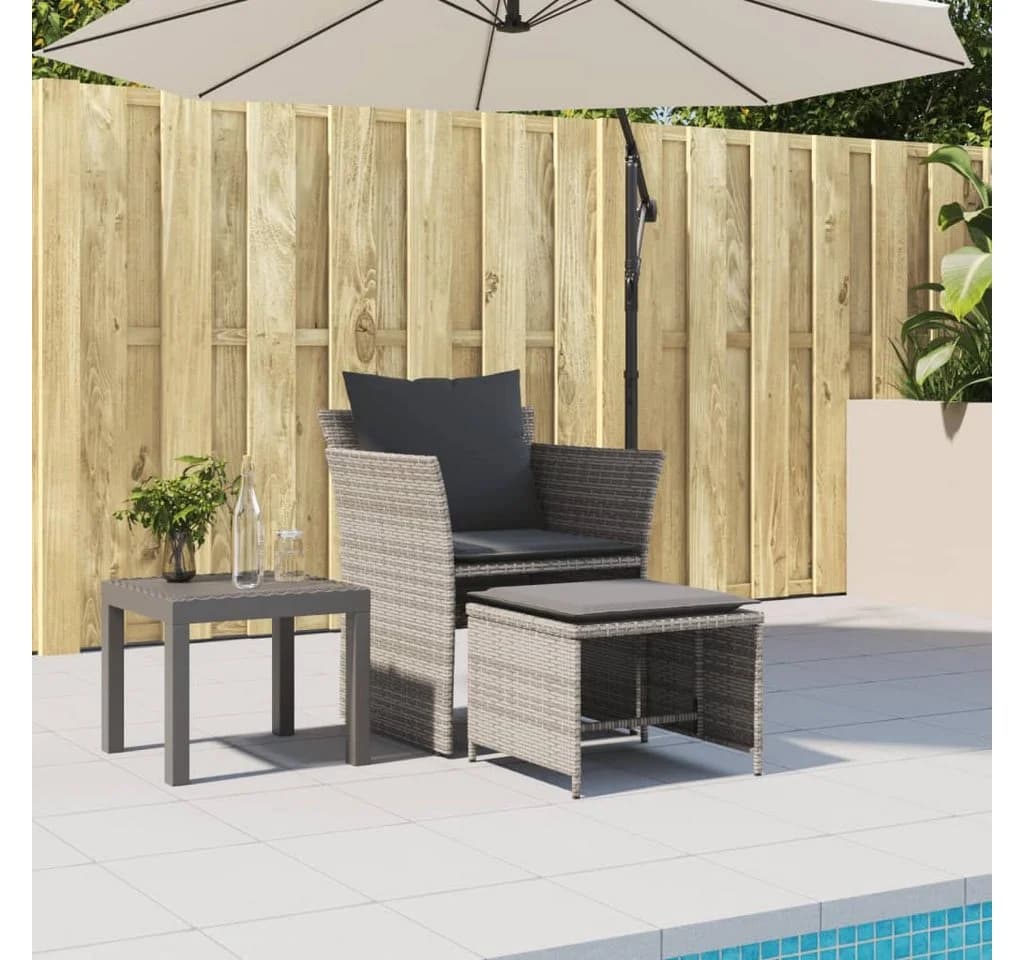 vidaXL Gartenstuhl mit Fußhocker Grau Poly Rattan - Bild 3