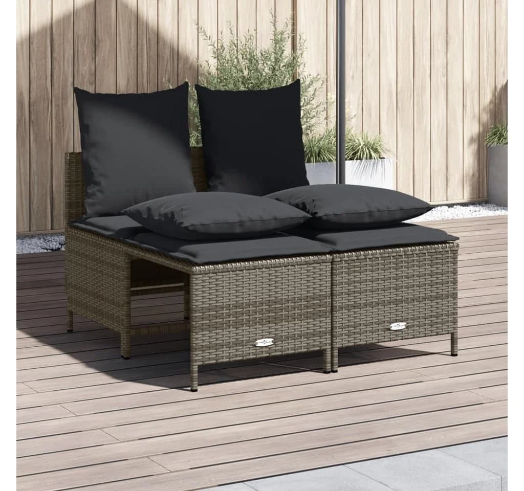 vidaXL Gartenlounge-Set 4-tlg. Grau Poly Rattan mit Kissen