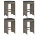 vidaXL Garten-Barhocker 4-tlg. Grau PE-Rattan mit Kissen Bild 2