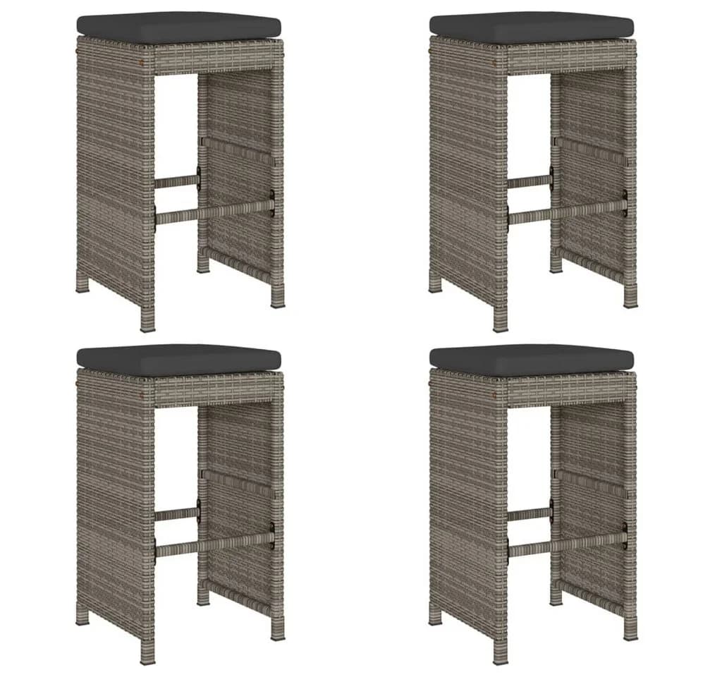 vidaXL Garten-Barhocker 4-tlg. Grau PE-Rattan mit Kissen - Bild 2