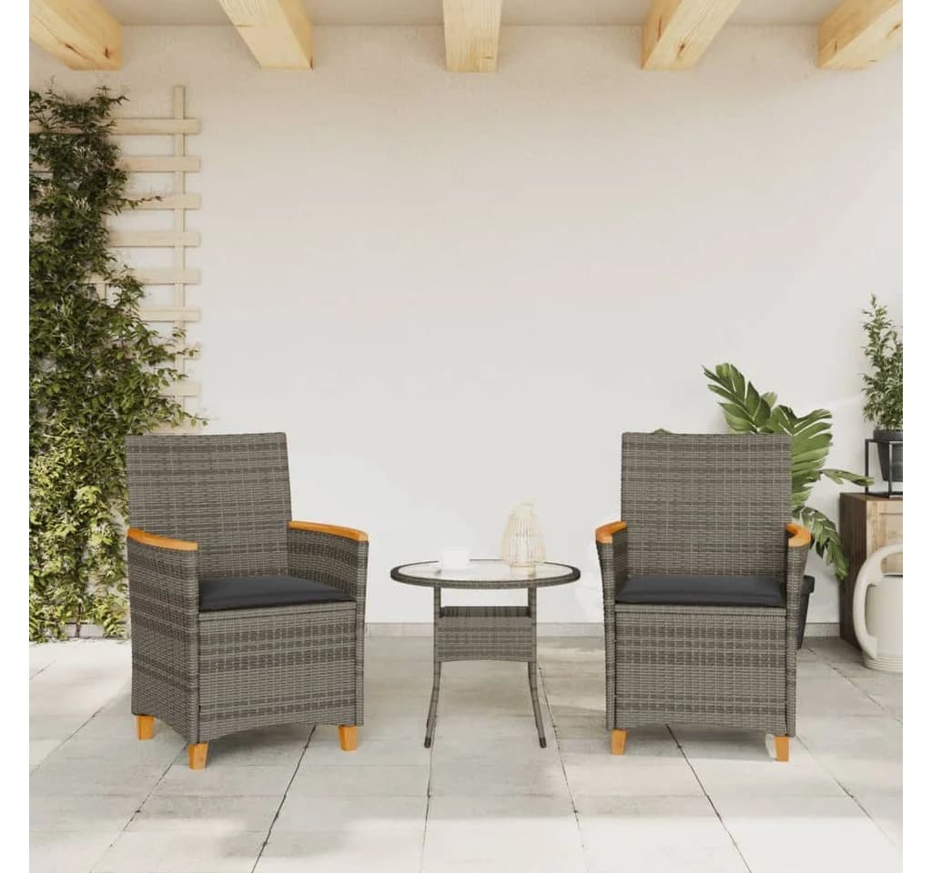 vidaXL Gartenstuhl mit Kissen 2er-Set Grau Poly Rattan Massivholz - Bild 3