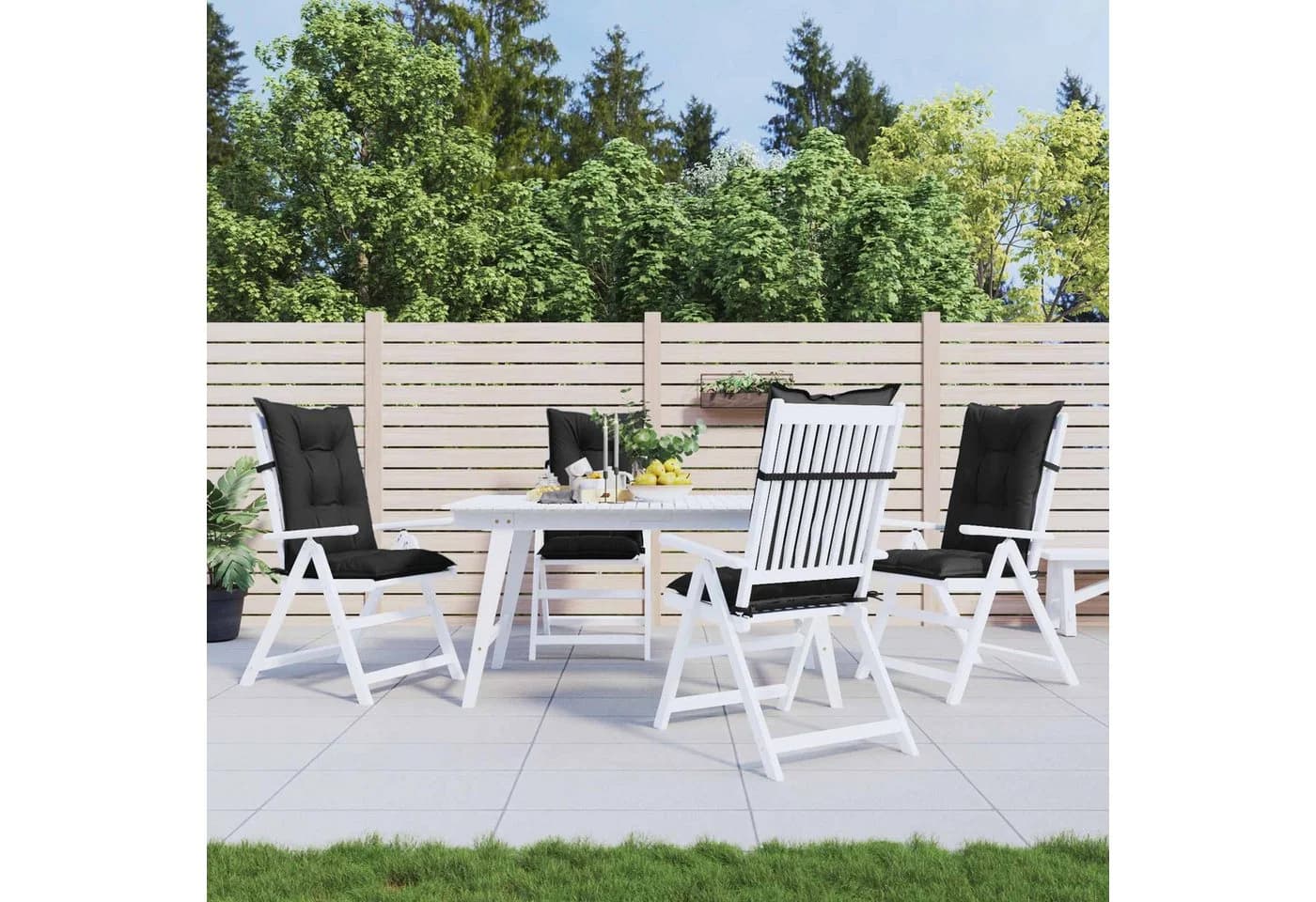 vidaXL Sitzauflage Set Hochlehner-Stuhlkissen 4 St. Schwarz Polyester