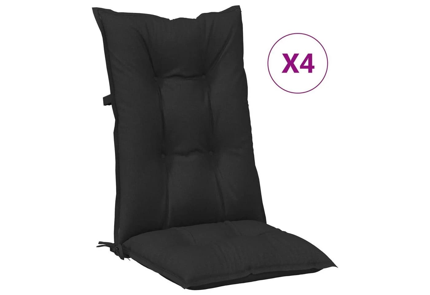 vidaXL Sitzauflage Set Hochlehner-Stuhlkissen 4 St. Schwarz Polyester - Bild 4