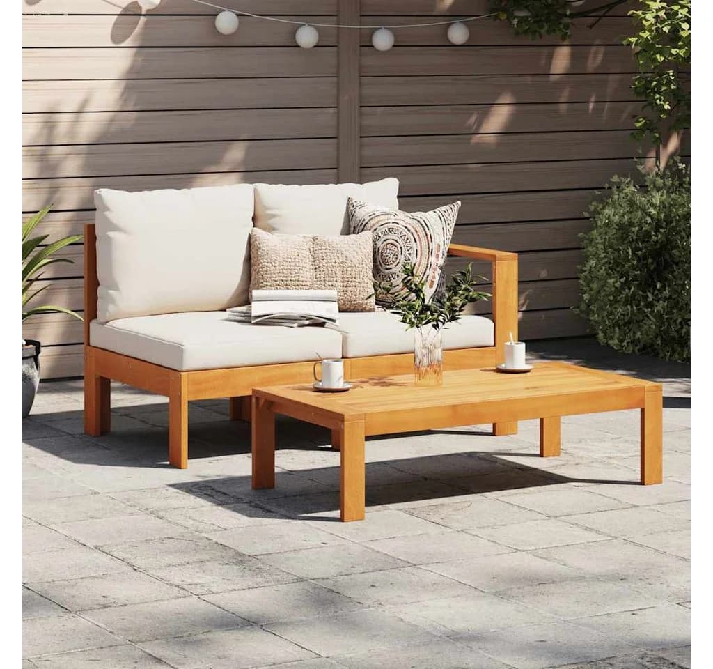 vidaXL Gartensofa 2-Sitzer mit 1 Armlehne Akazienholz Cremeweiß - Bild 3