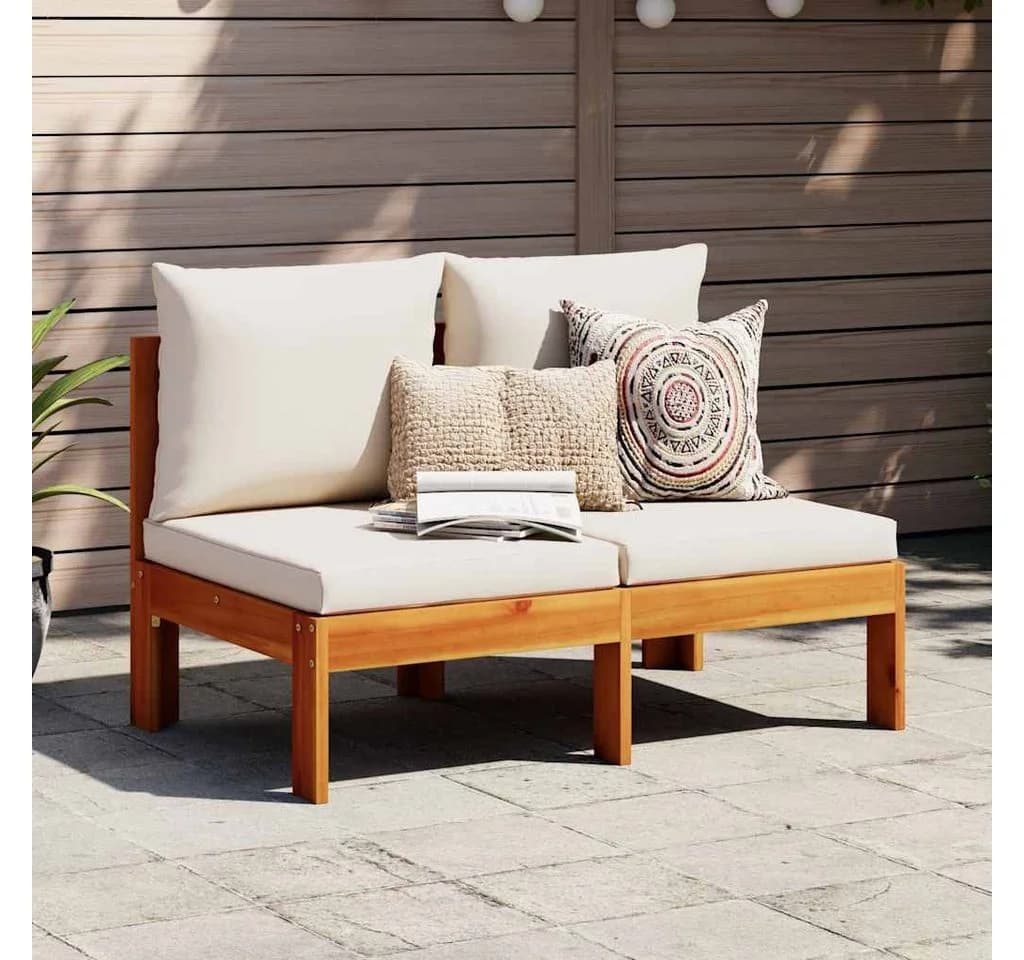 vidaXL Sofaelement Gartensofa ohne Armlehnen mit Kissen 2-Sitzer Massivholz