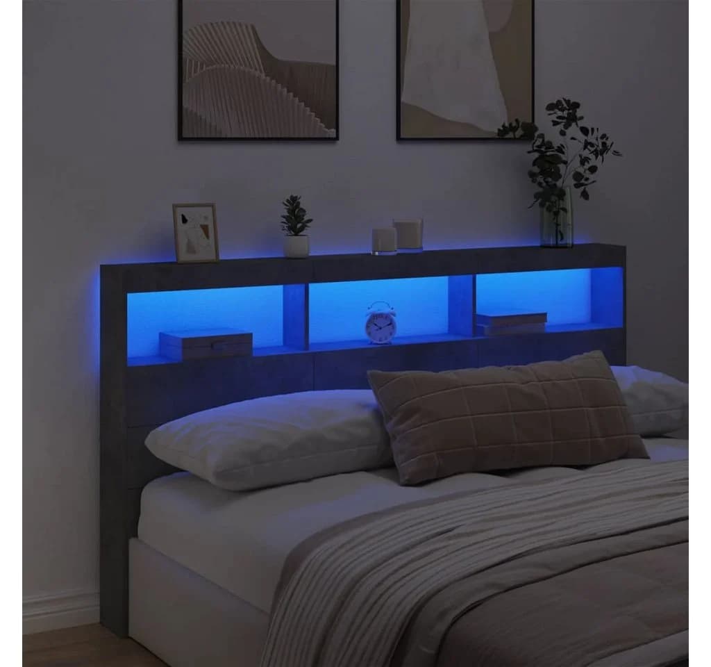 vidaXL LED-Kopfteil mit Ablage Betongrau - Bild 3