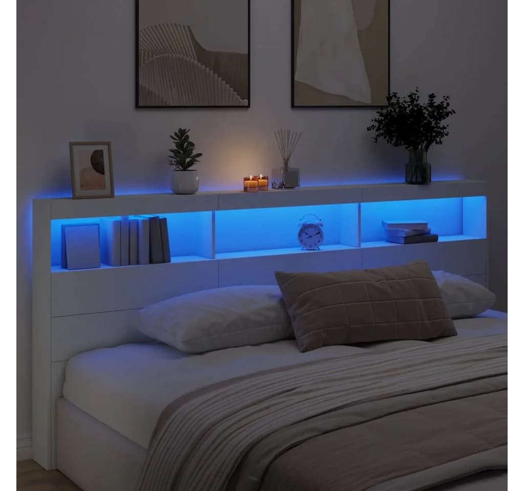 vidaXL LED-Kopfteil mit Ablagen und USB-Anschluss Weiß - Bild 3