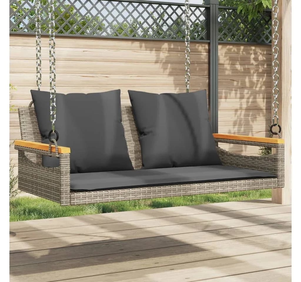 vidaXL Hängebank mit Kissen Grau Poly-Rattan