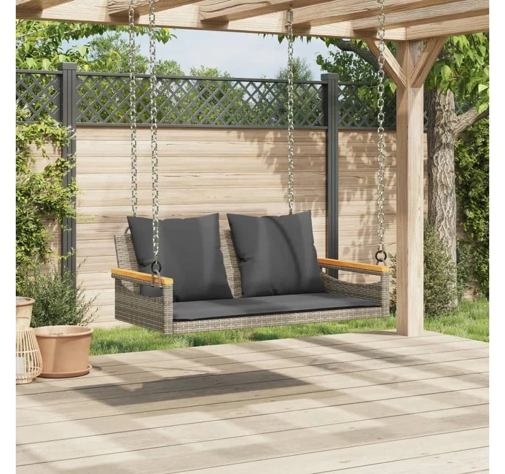 vidaXL Hängebank mit Kissen Grau Poly-Rattan - Bild 3