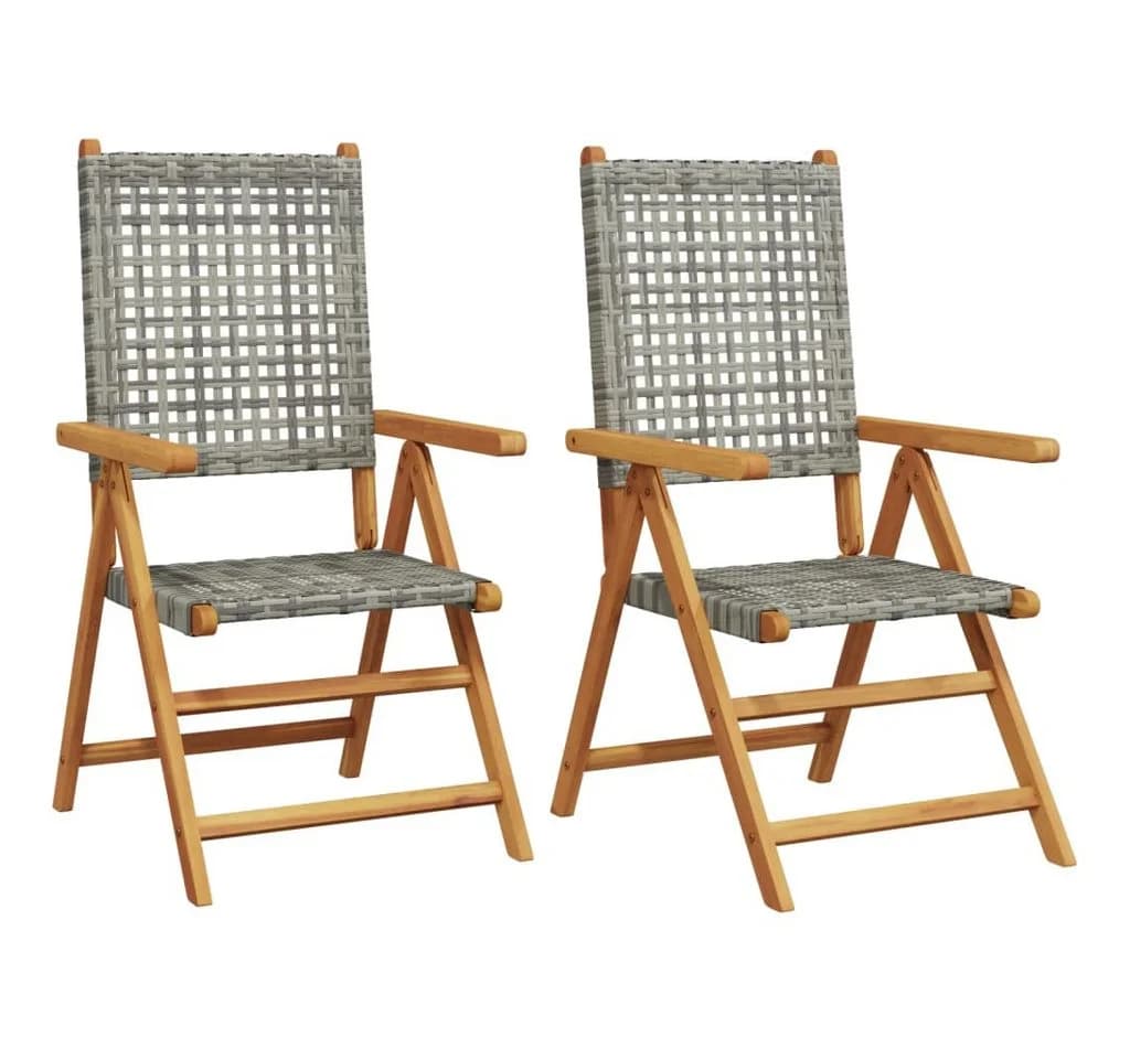 vidaXL Gartenstuhl 2er-Set Grau Massivholz Poly Rattan klappbar - Bild 2