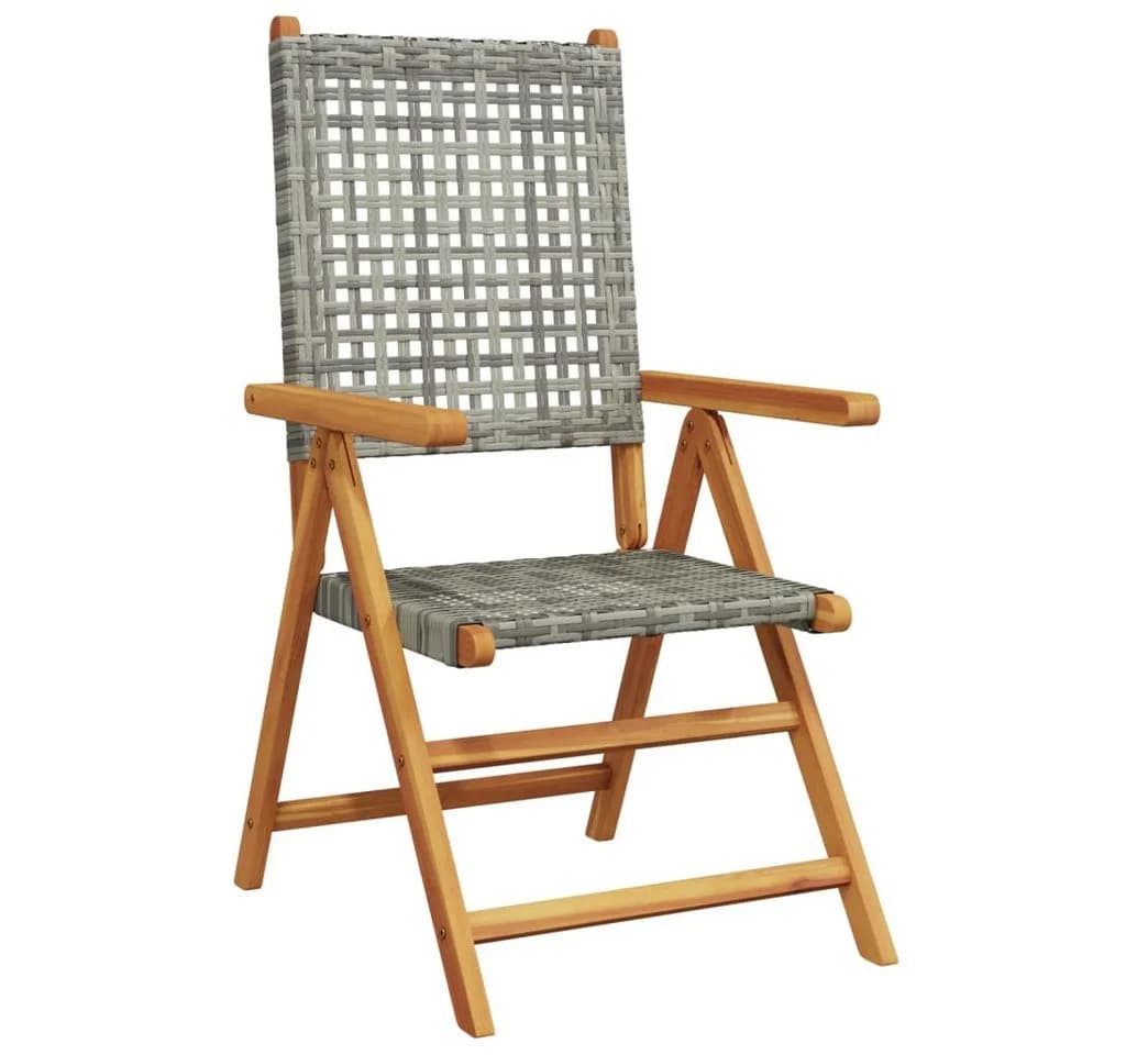 vidaXL Gartenstuhl 2er-Set Grau Massivholz Poly Rattan klappbar - Bild 4