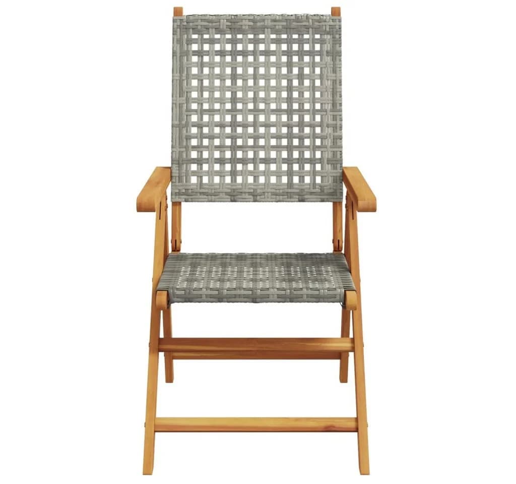 vidaXL Gartenstuhl 2er-Set Grau Massivholz Poly Rattan klappbar - Bild 5