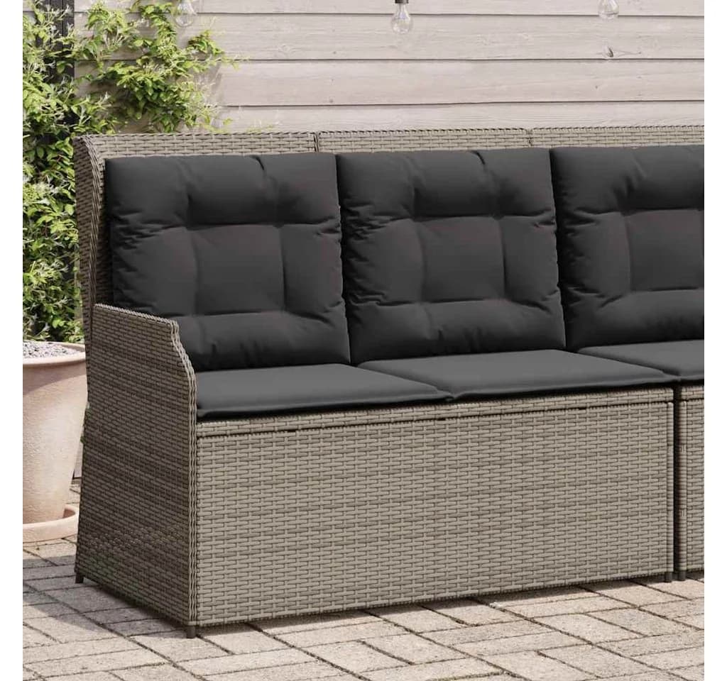vidaXL Gartenbank Verstellbar mit Kissen Grau Poly Rattan