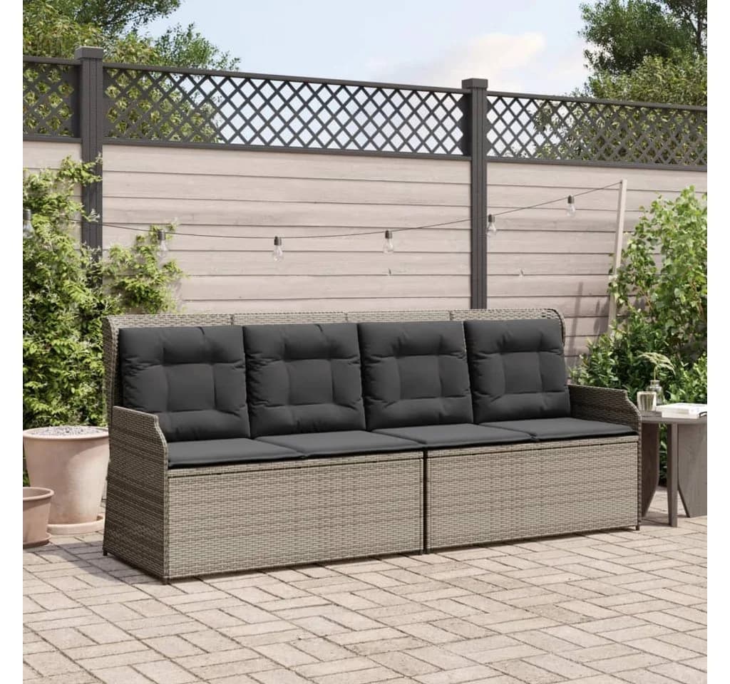 vidaXL Gartenbank Verstellbar mit Kissen Grau Poly Rattan - Bild 3