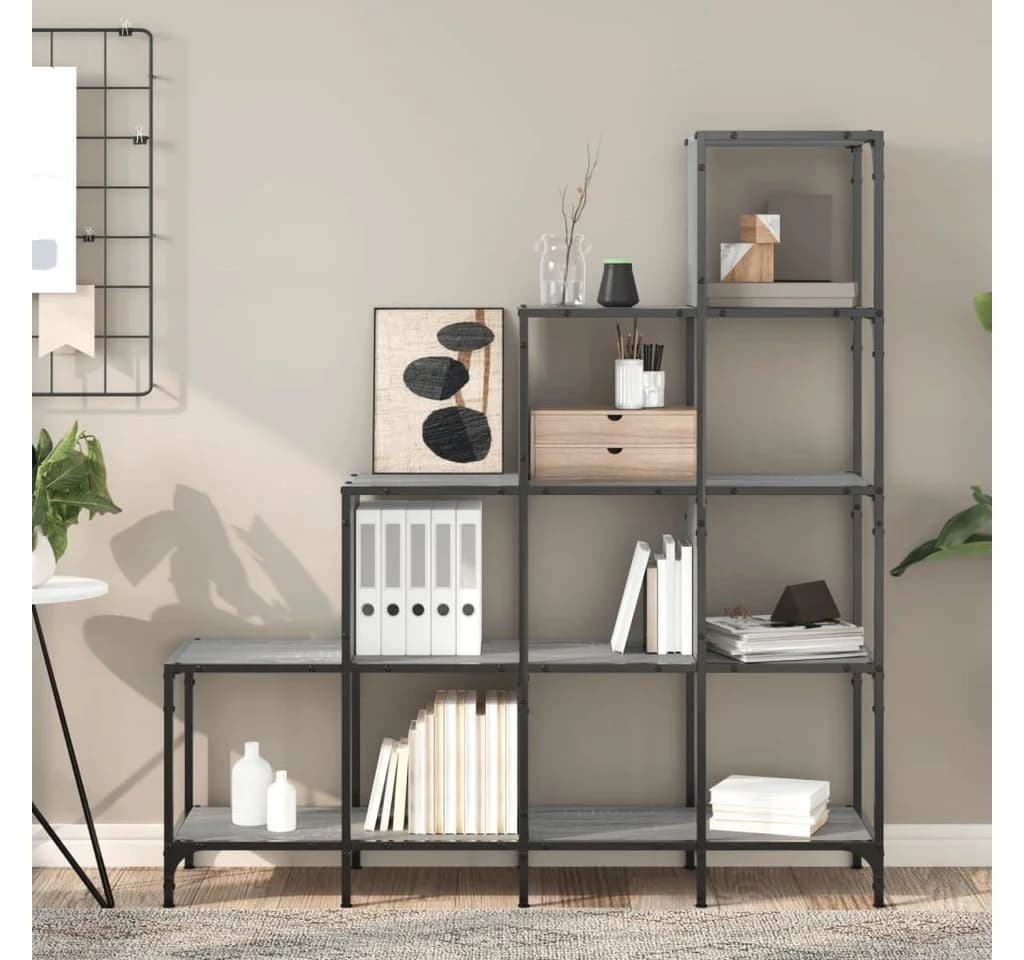 vidaXL Bücherregal Grau Treppenform Holzwerkstoff Metall - Bild 3