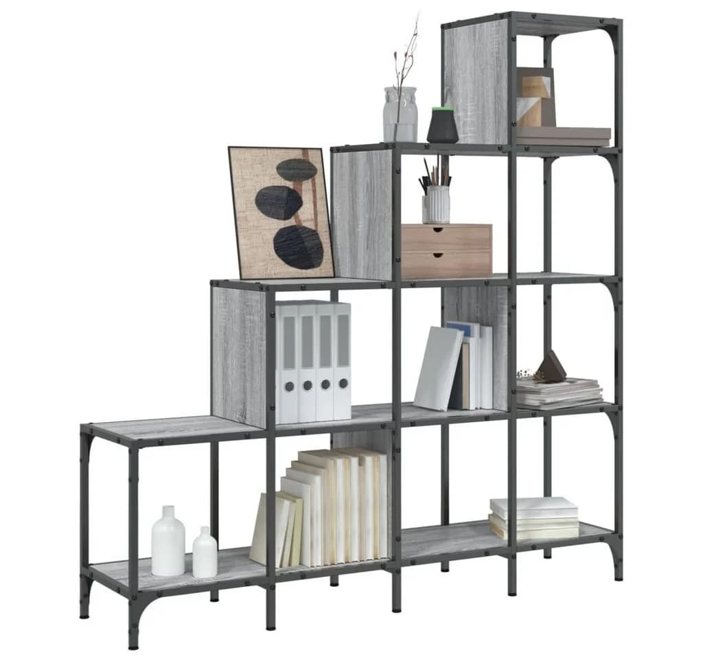 vidaXL Bücherregal Grau Treppenform Holzwerkstoff Metall - Bild 4