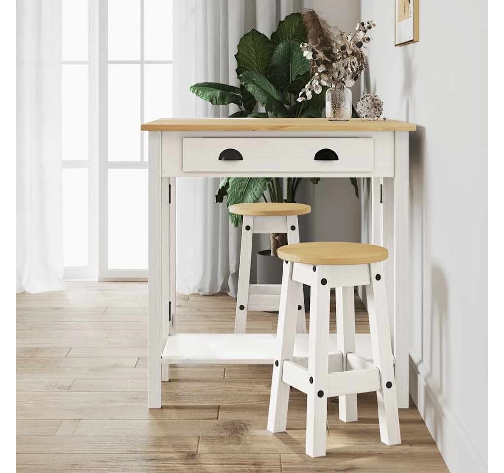 vidaXL Bar-Set 3-tlg. Weiß Massivholz Kiefer mit Klappbartisch