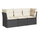 vidaXL Gartenlounge-Set 3-tlg. Schwarz Poly Rattan mit Kissen Bild 2