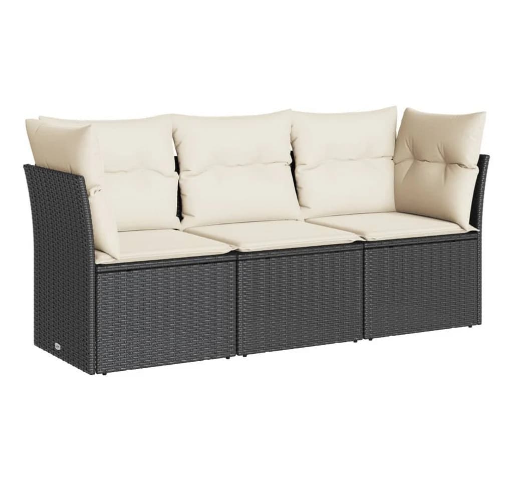 vidaXL Gartenlounge-Set 3-tlg. Schwarz Poly Rattan mit Kissen - Bild 2