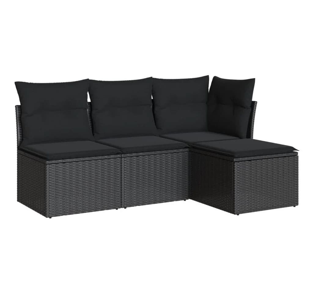 vidaXL Gartenlounge-Set 4-tlg. Schwarz Poly Rattan mit Kissen - Bild 2