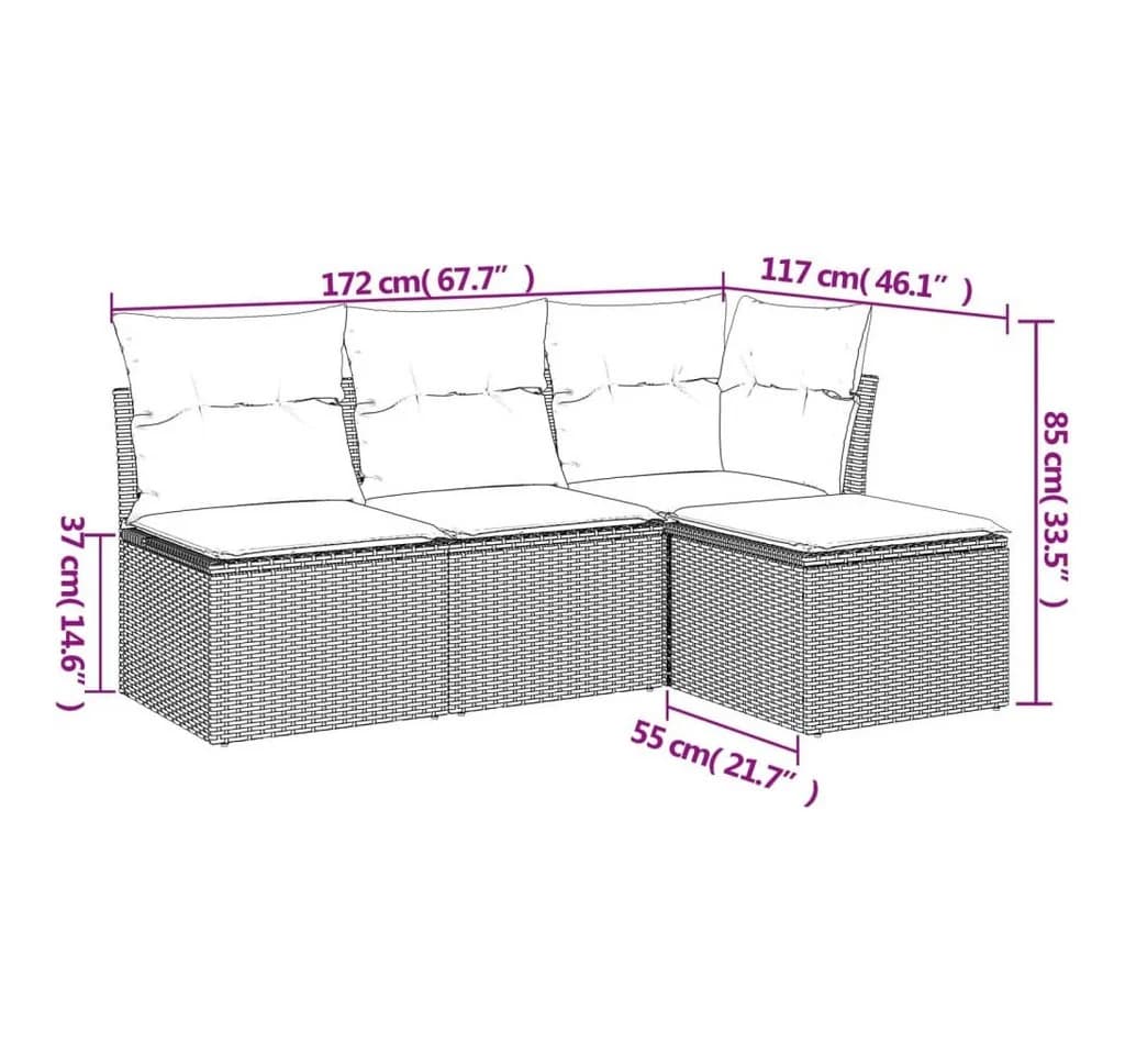 vidaXL Gartenlounge-Set 4-tlg. Schwarz Poly Rattan mit Kissen - Bild 3