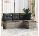 vidaXL Gartenlounge-Set 4-tlg. Hellgrau Poly Rattan mit Kissen Bild 1