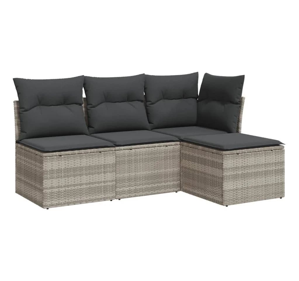 vidaXL Gartenlounge-Set 4-tlg. Hellgrau Poly Rattan mit Kissen - Bild 2