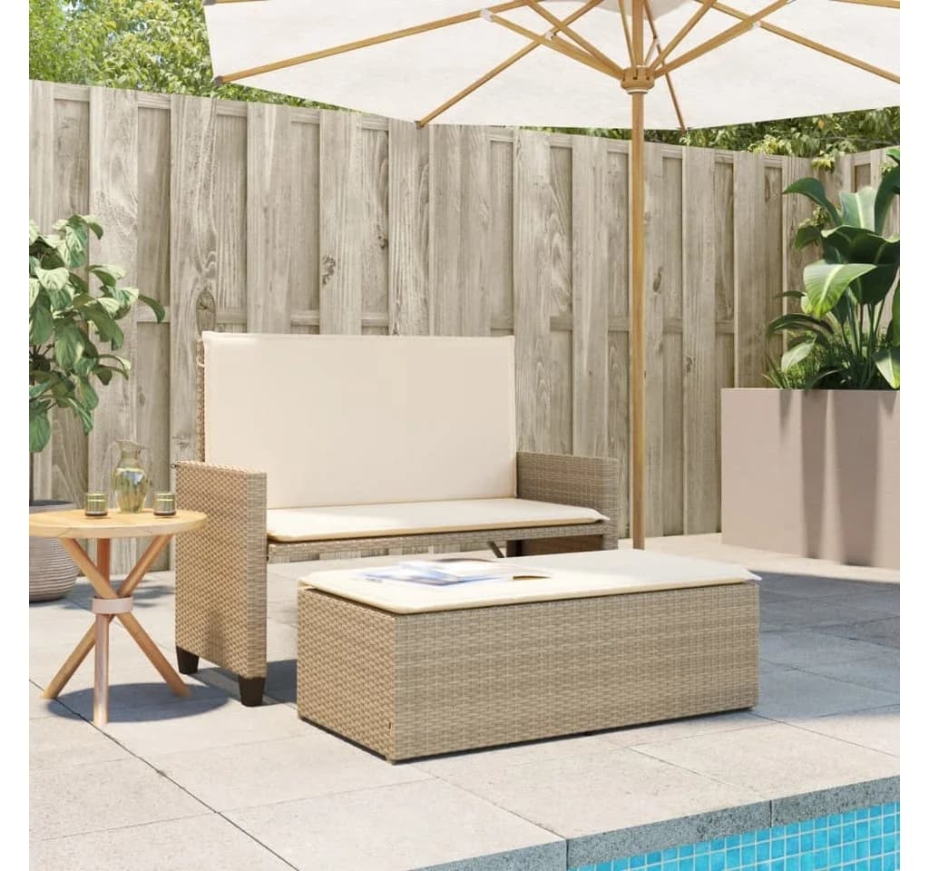 vidaXL Gartenbank mit Kissen und Hocker Beige Poly Rattan - Bild 3