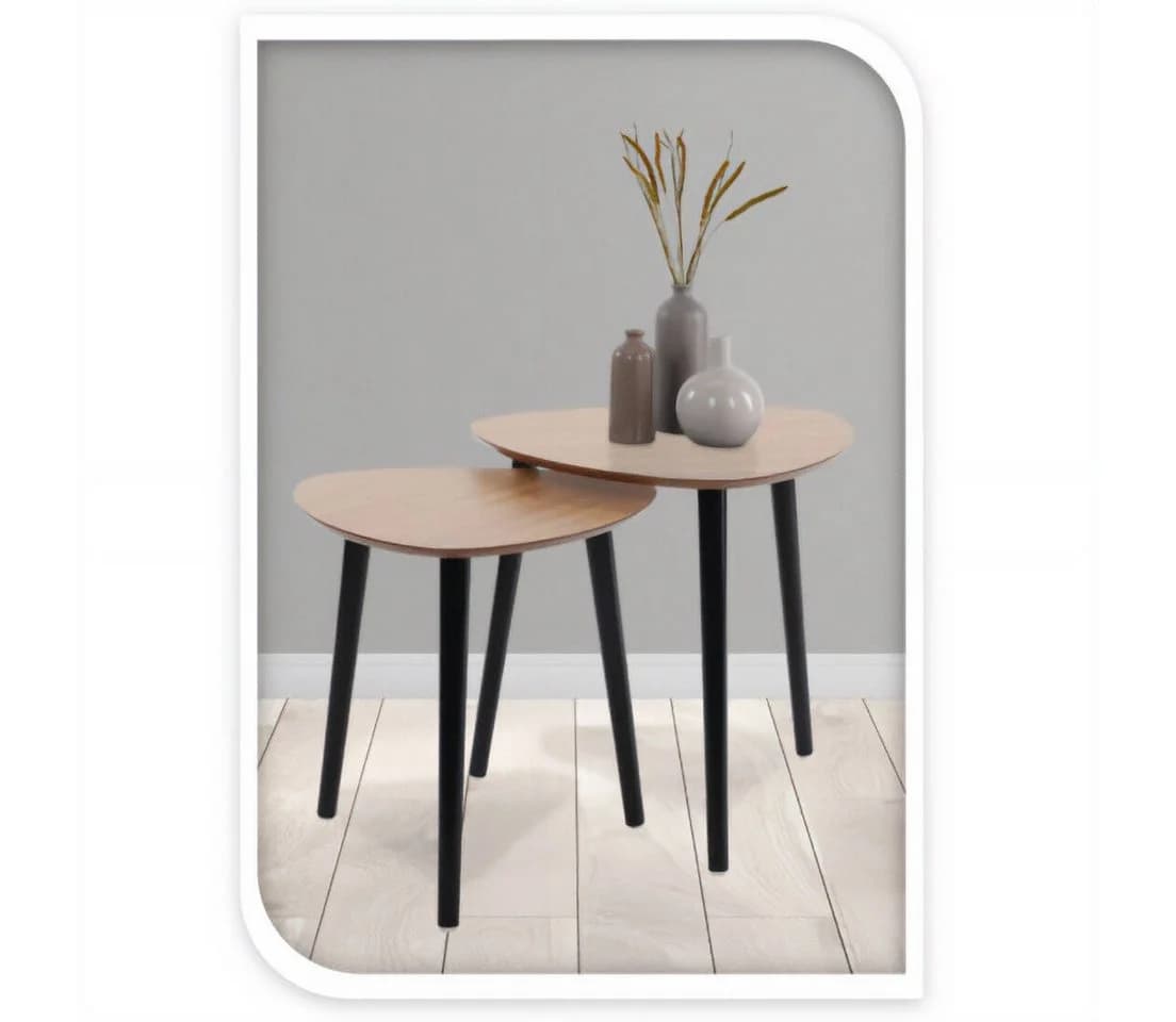 Home & styling collection Beistelltisch 2er-Set Kiefernholz Schwarz
