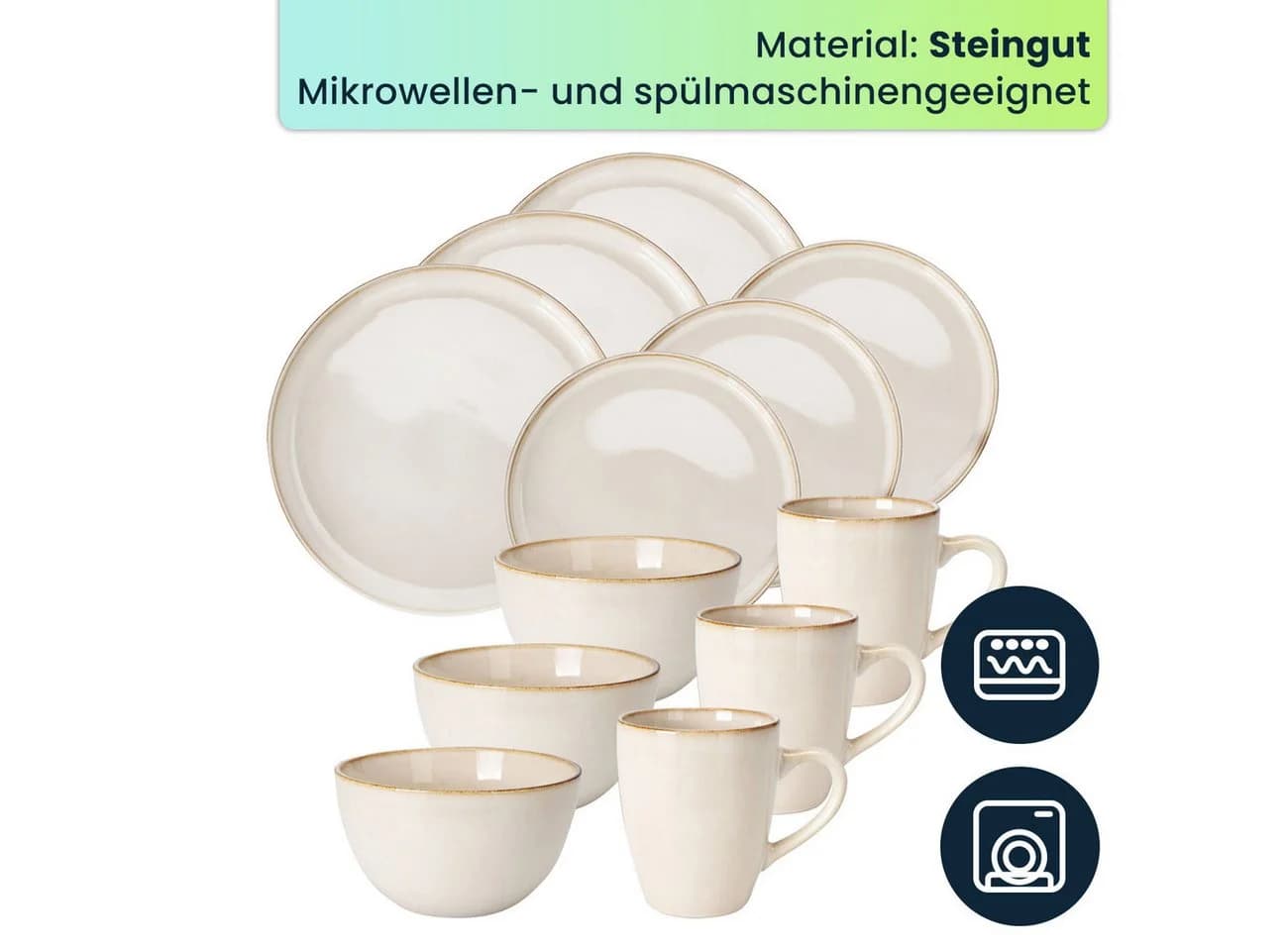 Excellent Houseware Geschirr-Set 16-teilig Steingut Creme-Beige