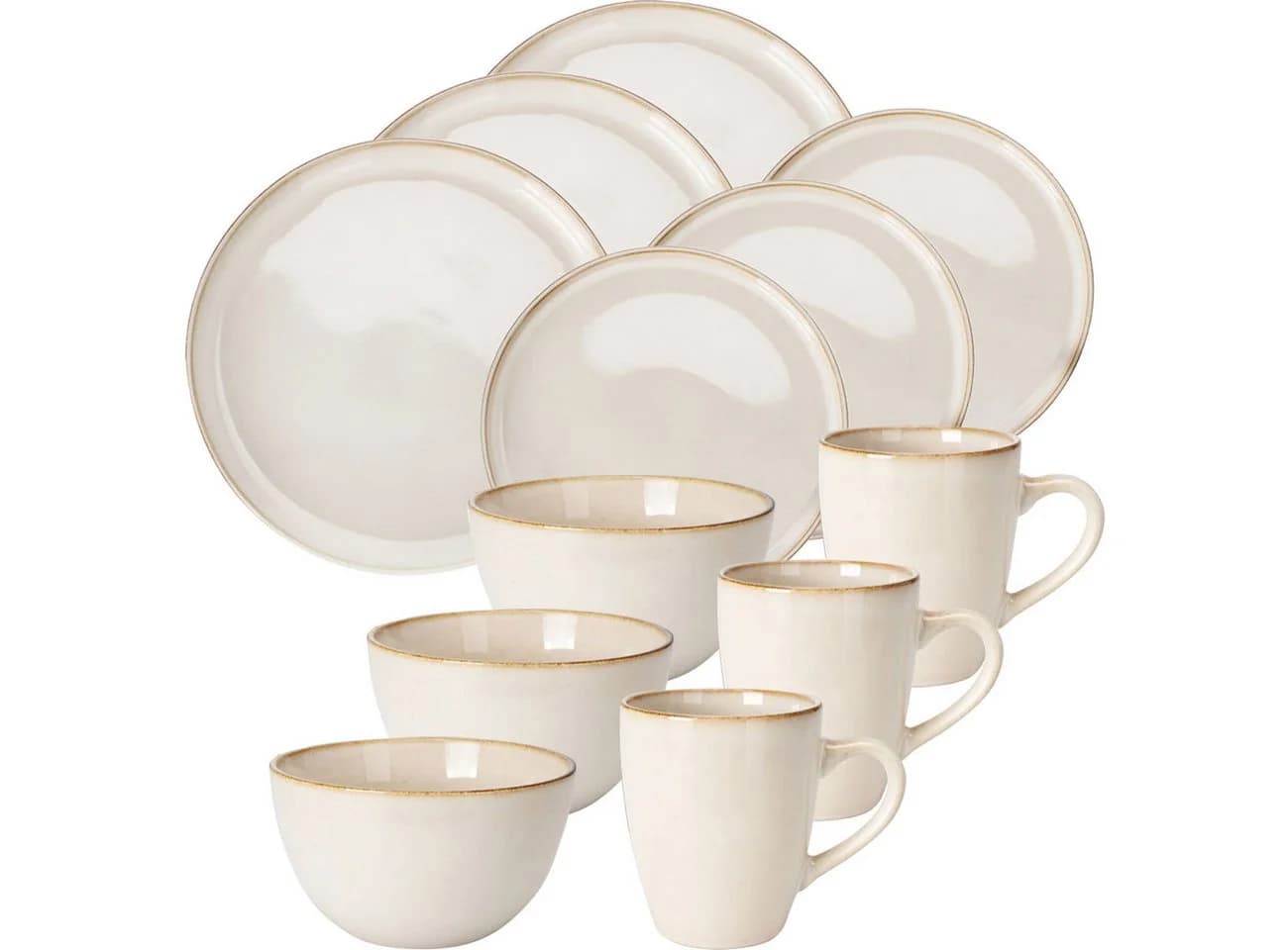 Excellent Houseware Geschirr-Set 16-teilig Steingut Creme-Beige - Bild 2