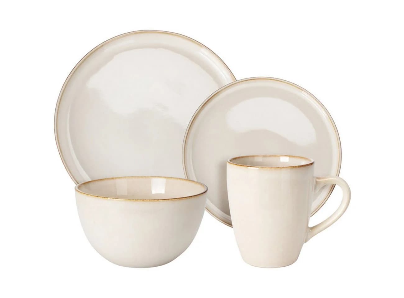 Excellent Houseware Geschirr-Set 16-teilig Steingut Creme-Beige - Bild 3