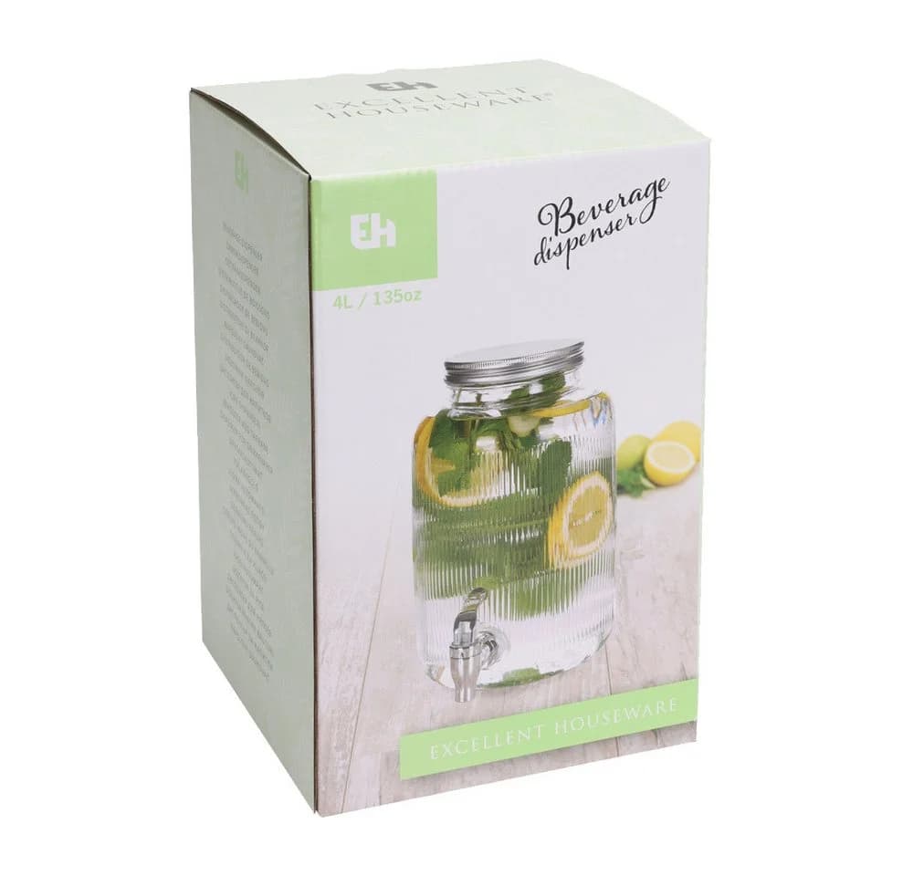 Excellent Houseware Getränkespender mit Zapfhahn 4l Glas