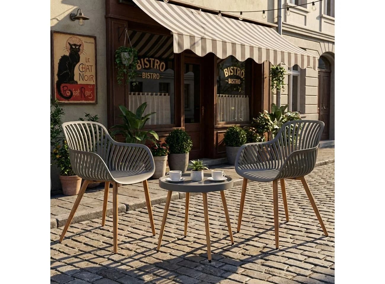 Progarden Bistro-Sitzgruppe 3-tlg. Grau Recycelter Kunststoff - Bild 3