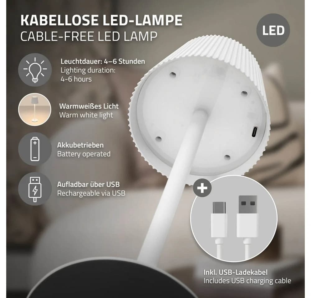 ML-DESIGN Kabellose LED Tischleuchte Weiß Touch Dimmbar - Bild 4