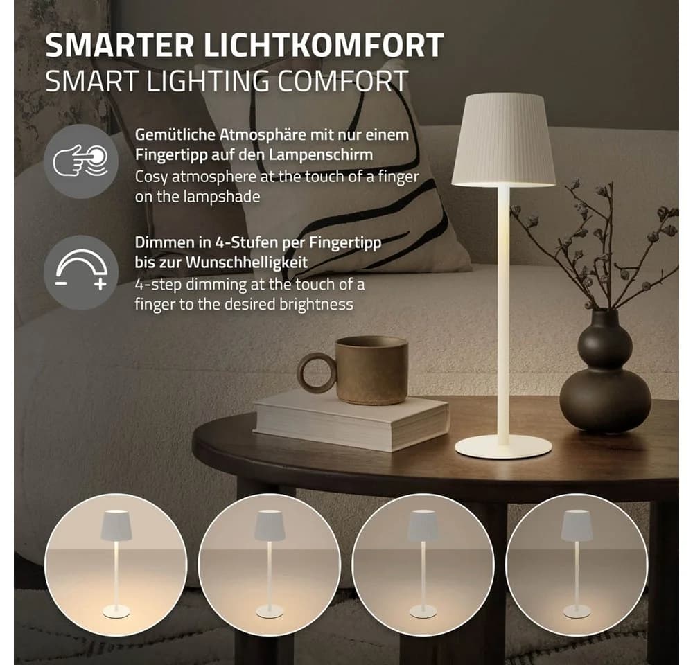 ML-DESIGN Kabellose LED Tischleuchte Weiß Touch Dimmbar - Bild 5