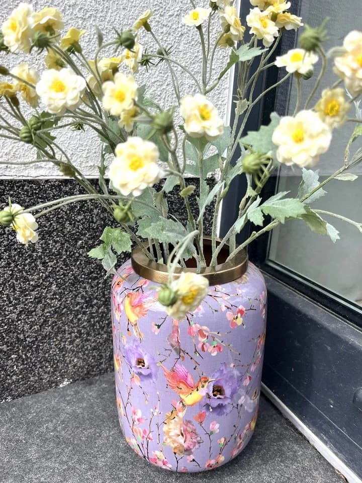 Koopman Tischvase Metall Lila Blumenprint 30cm - Bild 3