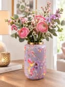 Koopman Tischvase Metall Lila Blumenprint 30cm Bild 5