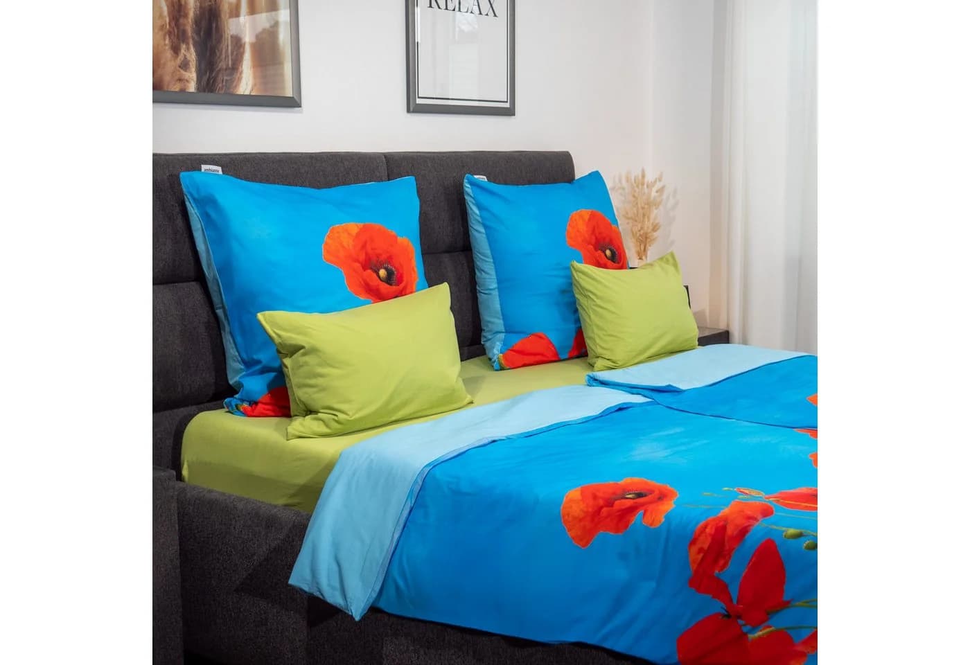 Beddinghouse Bettwäsche Renforcé Mohnblumenwiese Blau/Rot 100% Baumwolle - Bild 3