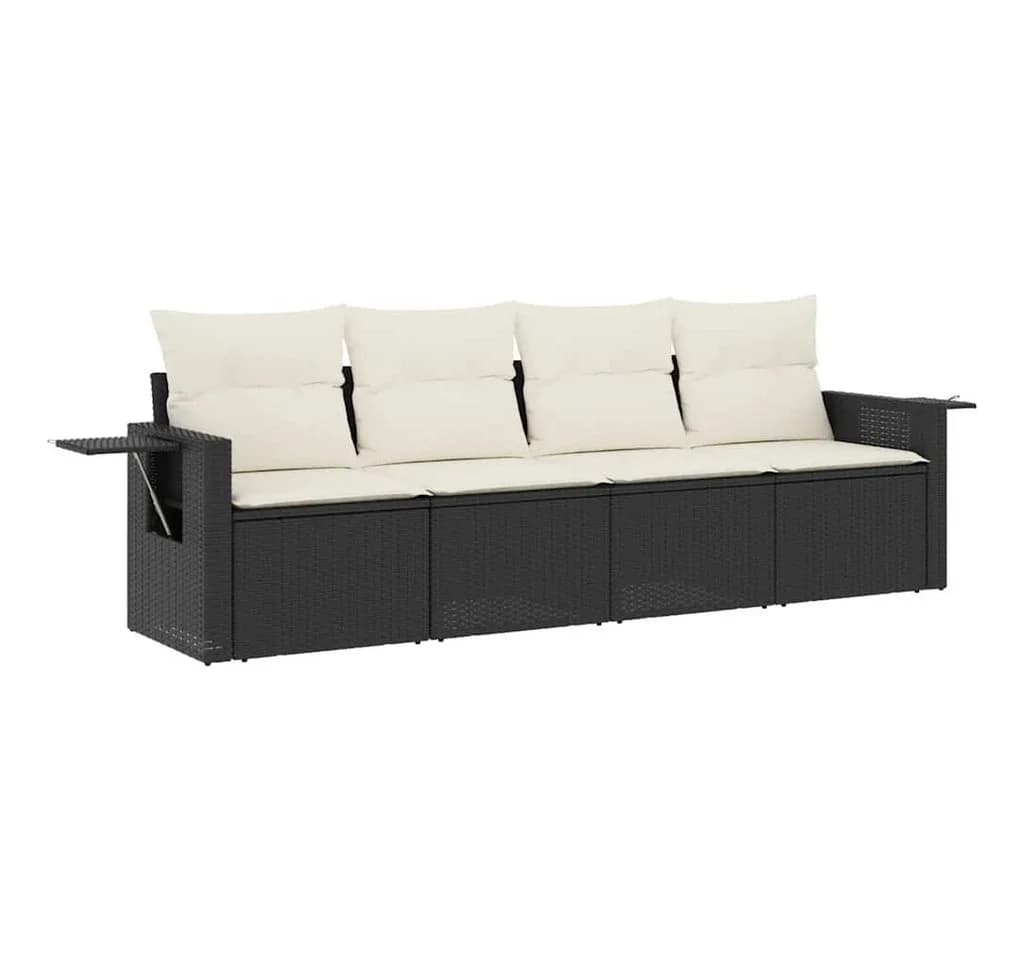 vidaXL Gartenlounge-Set 4-tlg. Schwarz Poly Rattan mit Kissen - Bild 2