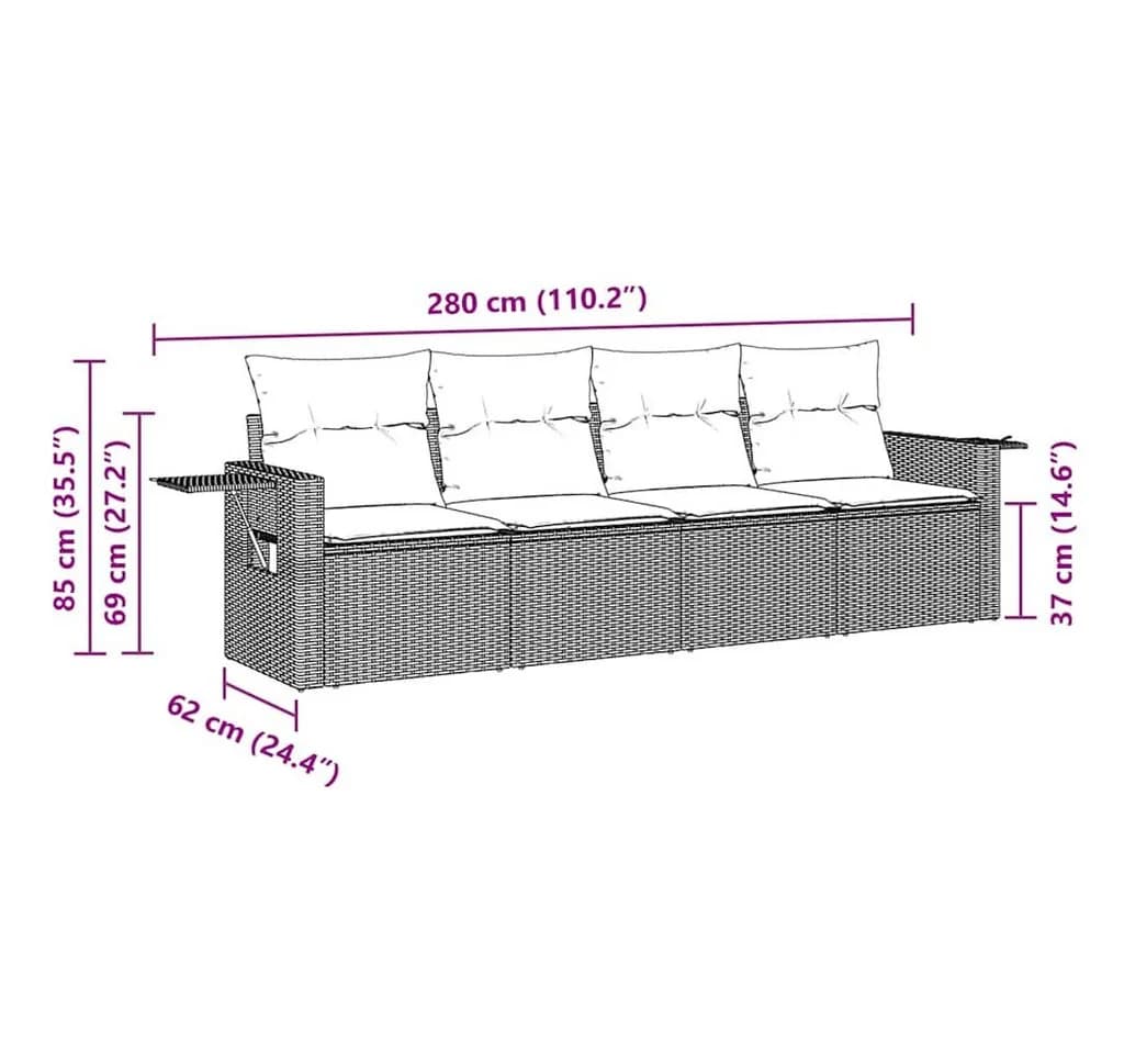 vidaXL Gartenlounge-Set 4-tlg. Schwarz Poly Rattan mit Kissen - Bild 3