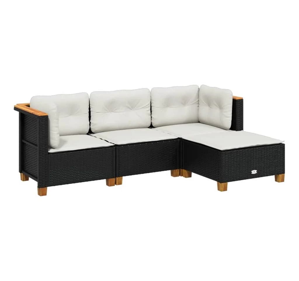 vidaXL Gartenlounge-Set 4-tlg. Schwarz Poly Rattan mit Kissen - Bild 2