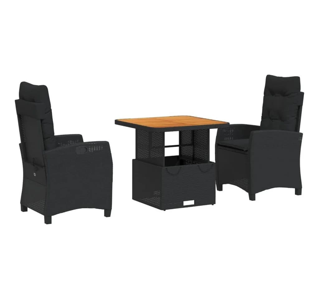 vidaXL Garten-Essgruppe 3-tlg. Schwarz Poly Rattan mit Kissen - Bild 2