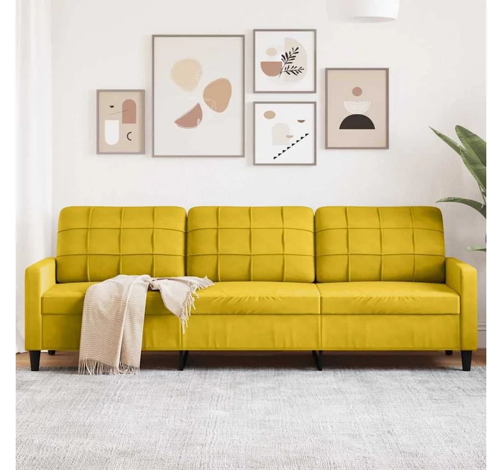 vidaXL 3-Sitzer Sofa Gelb Samt Metallgestell