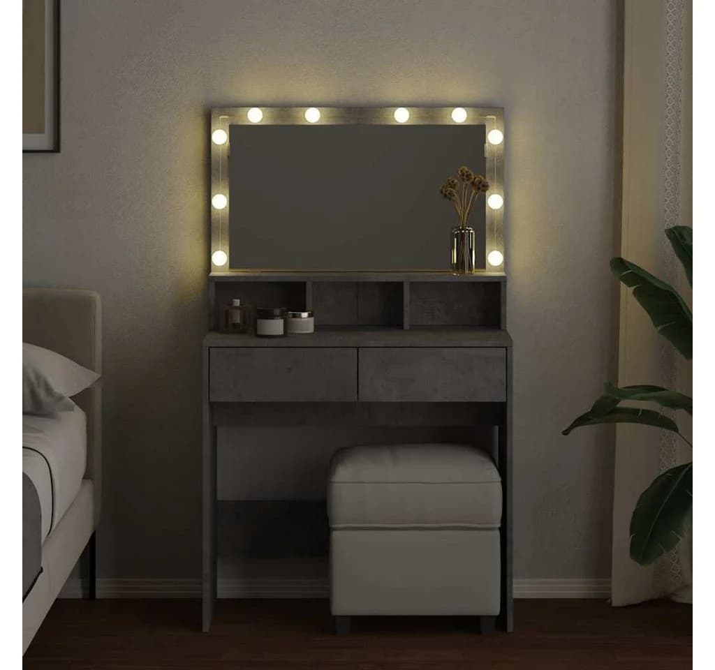vidaXL Schminktisch mit LED-Beleuchtung und Spiegel Betongrau - Bild 3