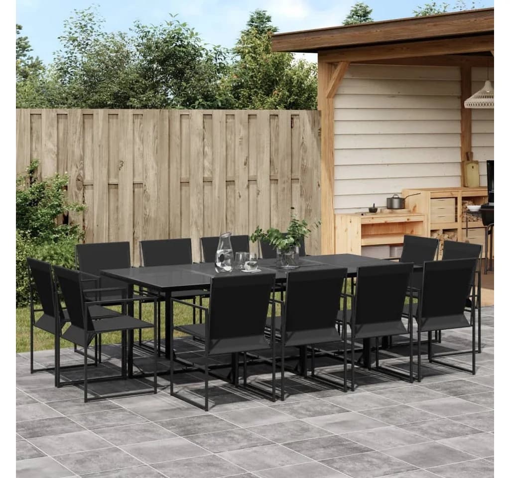 vidaXL Garten-Essgruppe 13-tlg. Schwarz Stahl Textilene