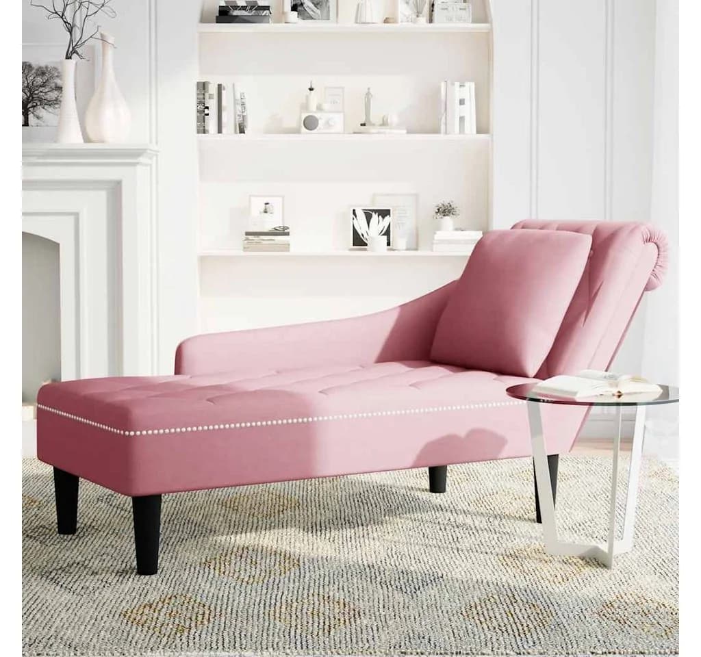 vidaXL Chaiselongue Rosa Samt mit Kissen und Rechter Armlehne - Bild 3